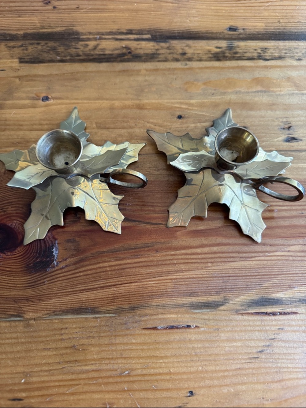Brass Leaf Candle Holder with Carry Ring
